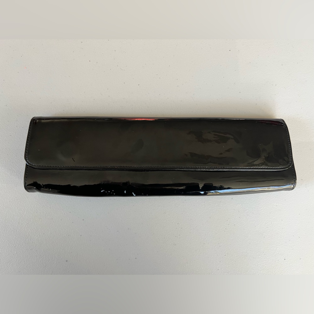 Fatto a mano by Carlos Falchi black glossy clutch wallet